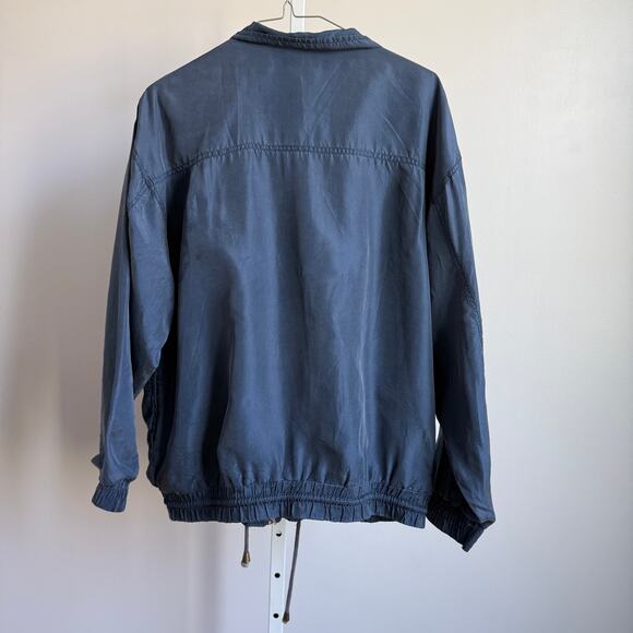 Robert Stock sz M blue 100% silk VTG 80s unique bombers Jacket - Picture 5 of 7